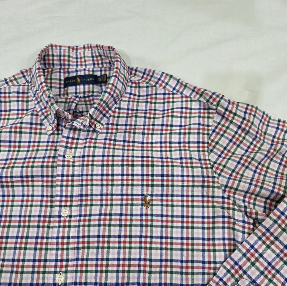 Ralph Lauren Flesh Pony Gingham Checked Classic Preppy Button Down Shirt. XXL